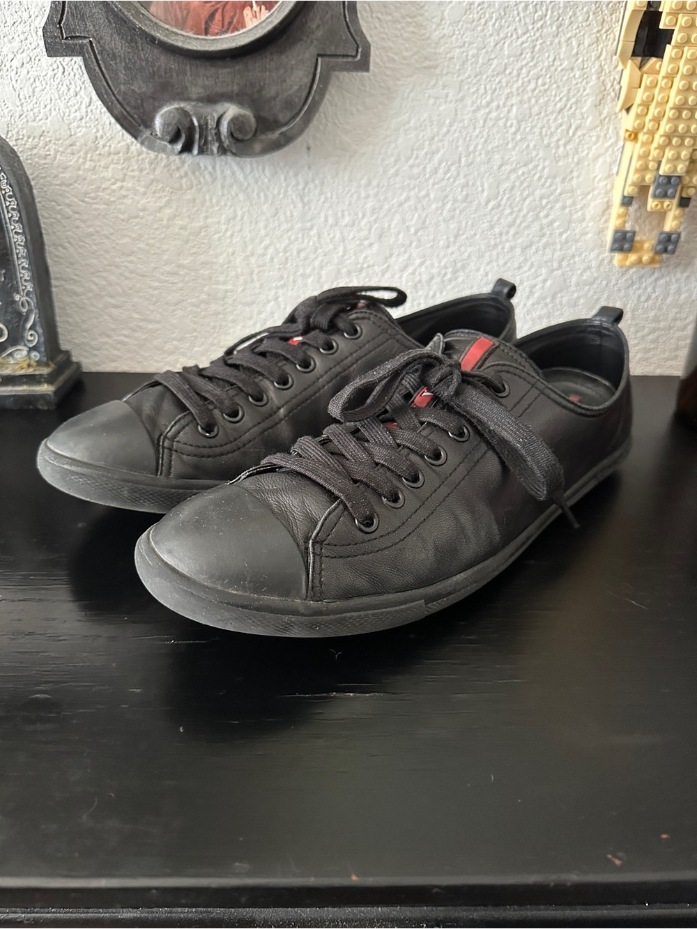 Prada Men's Black Low-Top Lace-Up Napa 3 Sneakers Sz 10